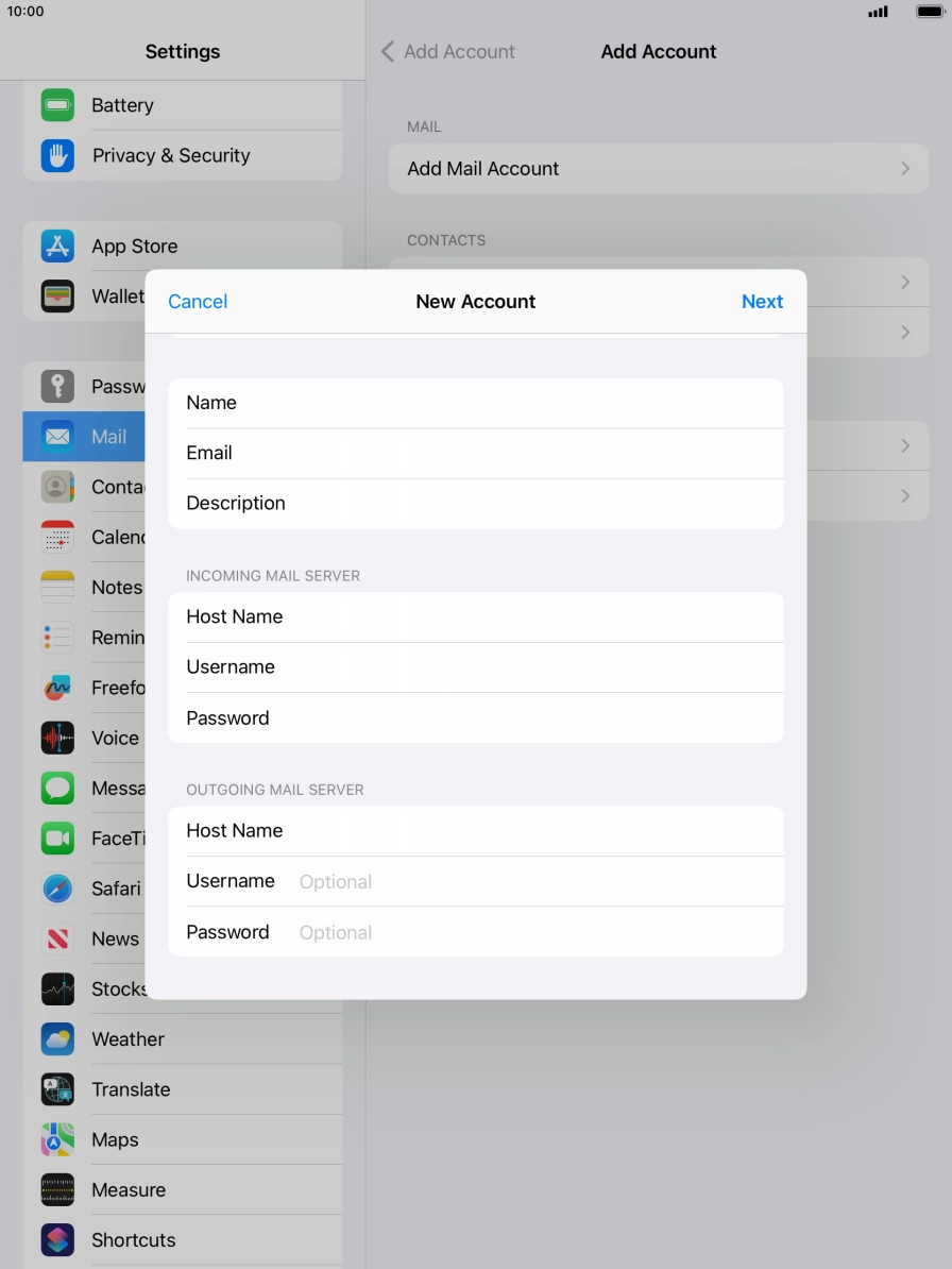 Press Username and key in the username for your email account. Press Username and key in the username for your email account.