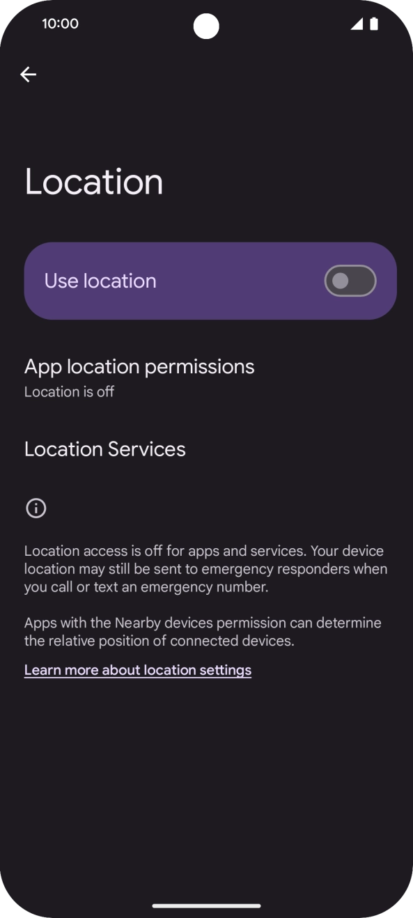 Press the indicator next to 'Use location' to turn the function on or off. Press the indicator next to 'Use location' to turn the function on or off.
