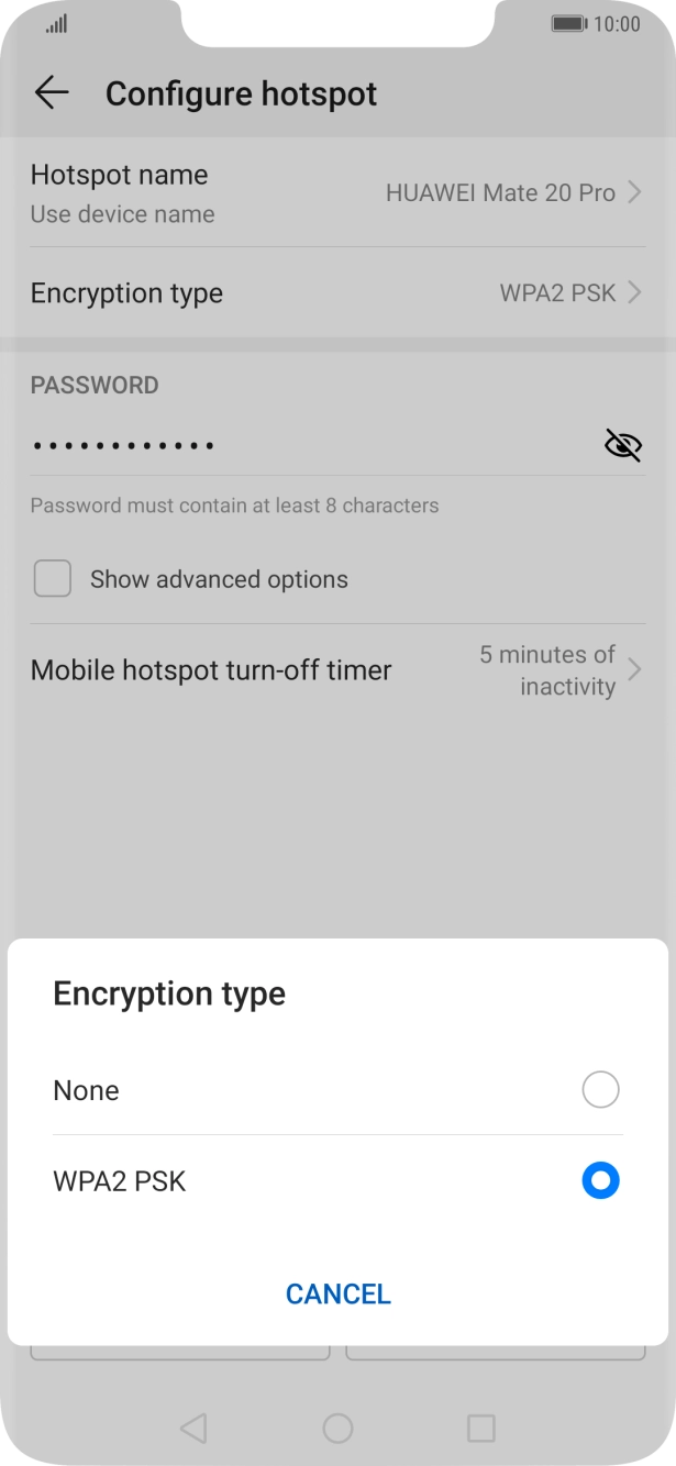 Press WPA2 PSK to password protect your WiFi hotspot. Press WPA2 PSK to password protect your WiFi hotspot.