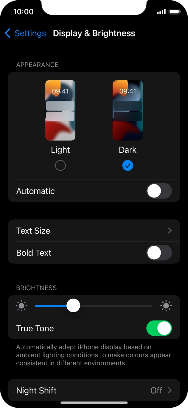 Press the indicator next to 'Automatic' to turn the function on or off. Press the indicator next to 'Automatic' to turn the function on or off.