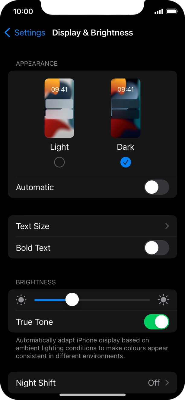 Press the indicator next to 'Automatic' to turn the function on or off. Press the indicator next to 'Automatic' to turn the function on or off.