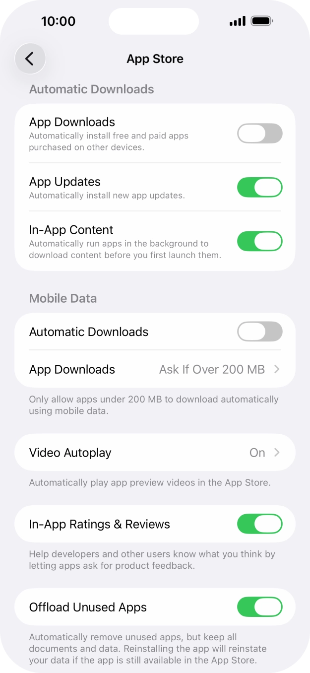 Press the indicator next to 'App Updates' to turn the function on or off. Press the indicator next to 'App Updates' to turn the function on or off.