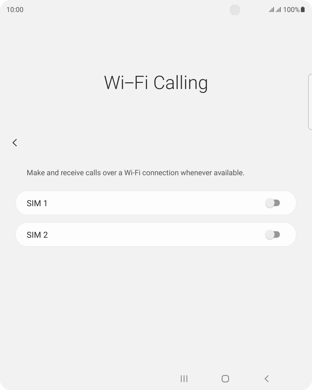 Press the indicator next to the required SIM to turn the function on or off. Press the indicator next to the required SIM to turn the function on or off.