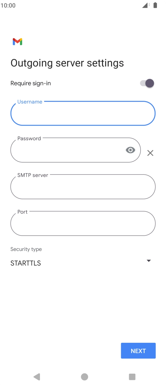 Press the field below 'Password' and key in the password of your email provider's outgoing server. Press the field below 'Password' and key in the password of your email provider's outgoing server.