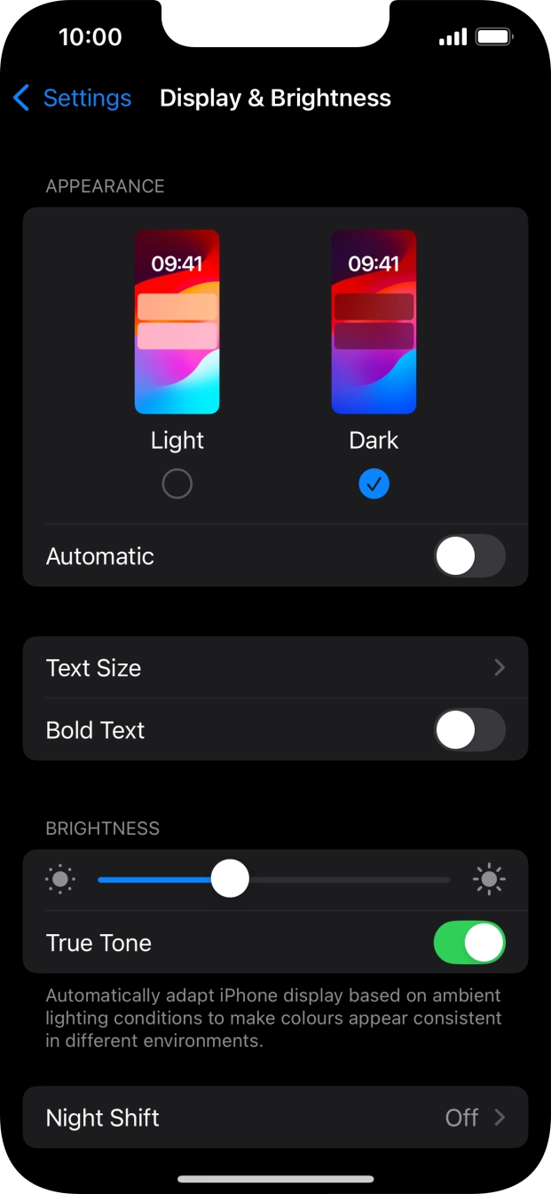 Press the indicator next to 'Automatic' to turn the function on or off. Press the indicator next to 'Automatic' to turn the function on or off.