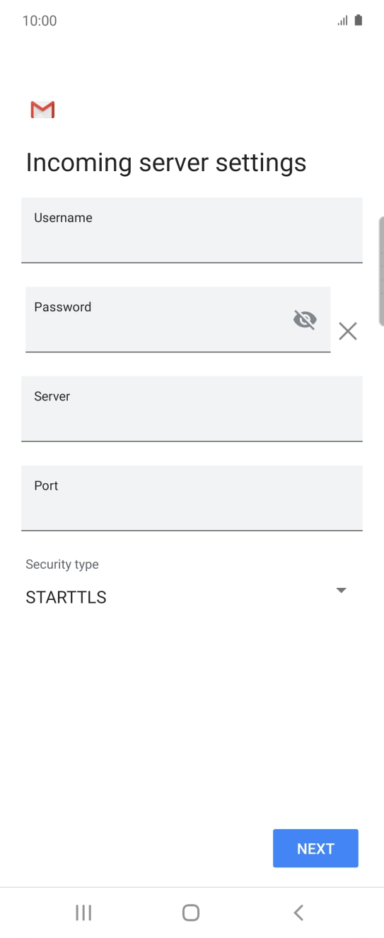 Press the field below 'Username' and key in the username for your email account. Press the field below 'Username' and key in the username for your email account.