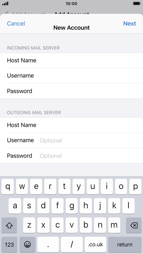 Press Username and key in the username for your email account. Press Username and key in the username for your email account.