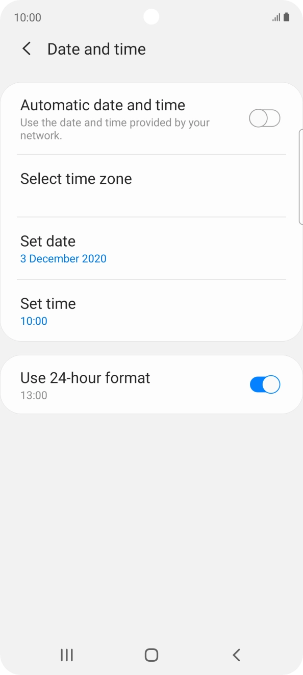 Press the indicator next to 'Automatic date and time' to turn on the function.