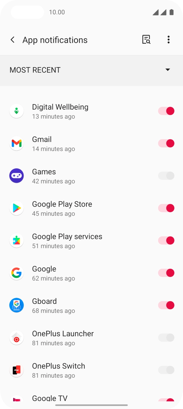 Press the indicator next to the required apps to turn the function on or off.