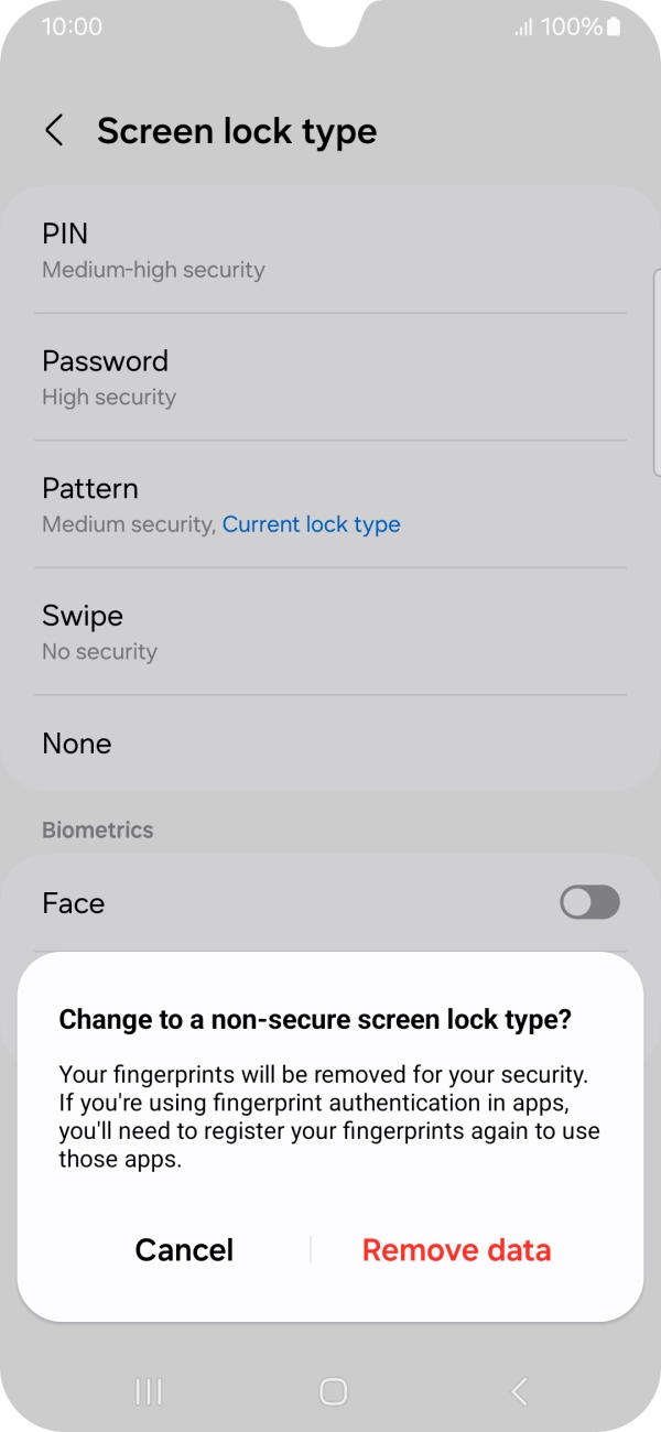 Press Remove data.
