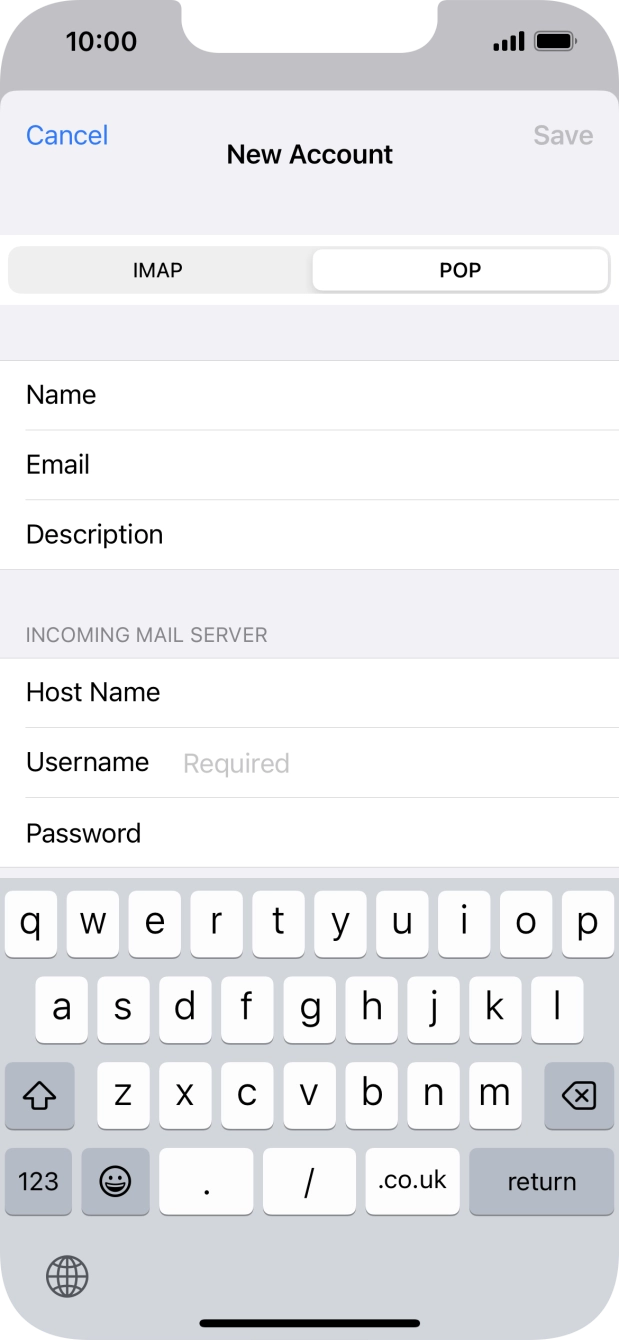 Press Username and key in the username for your email account. Press Username and key in the username for your email account.