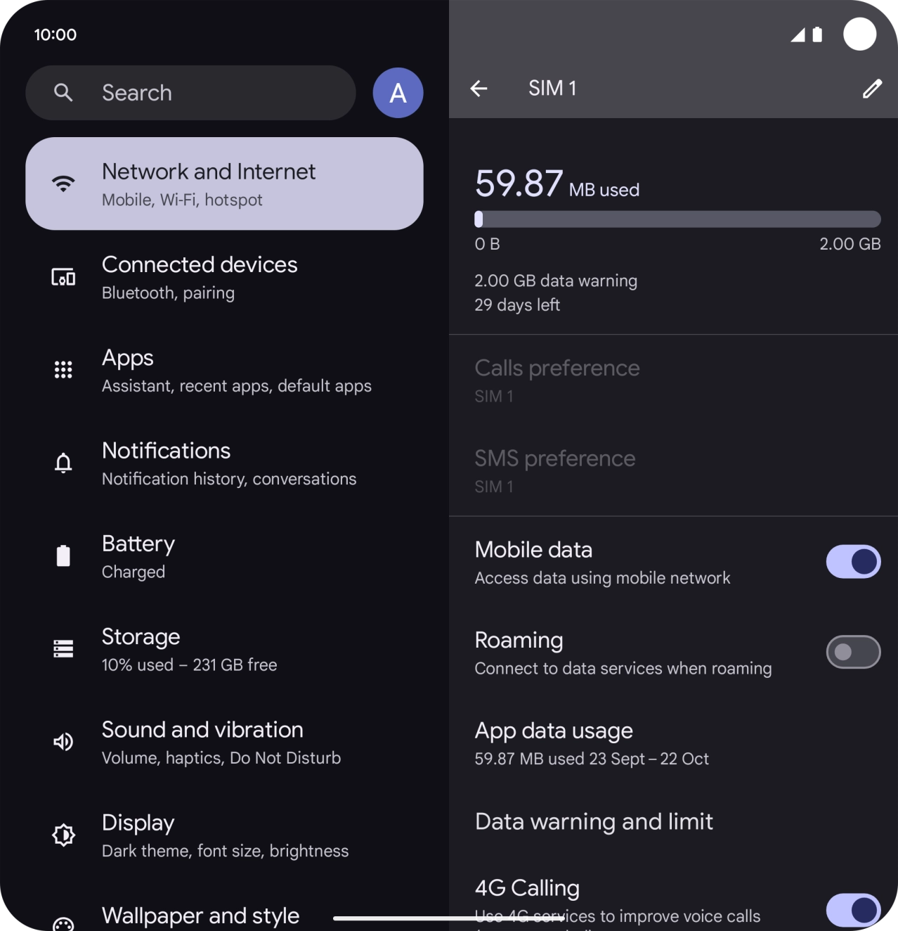 Press the indicator next to 'Roaming' to turn the function on or off. Press the indicator next to 'Roaming' to turn the function on or off.