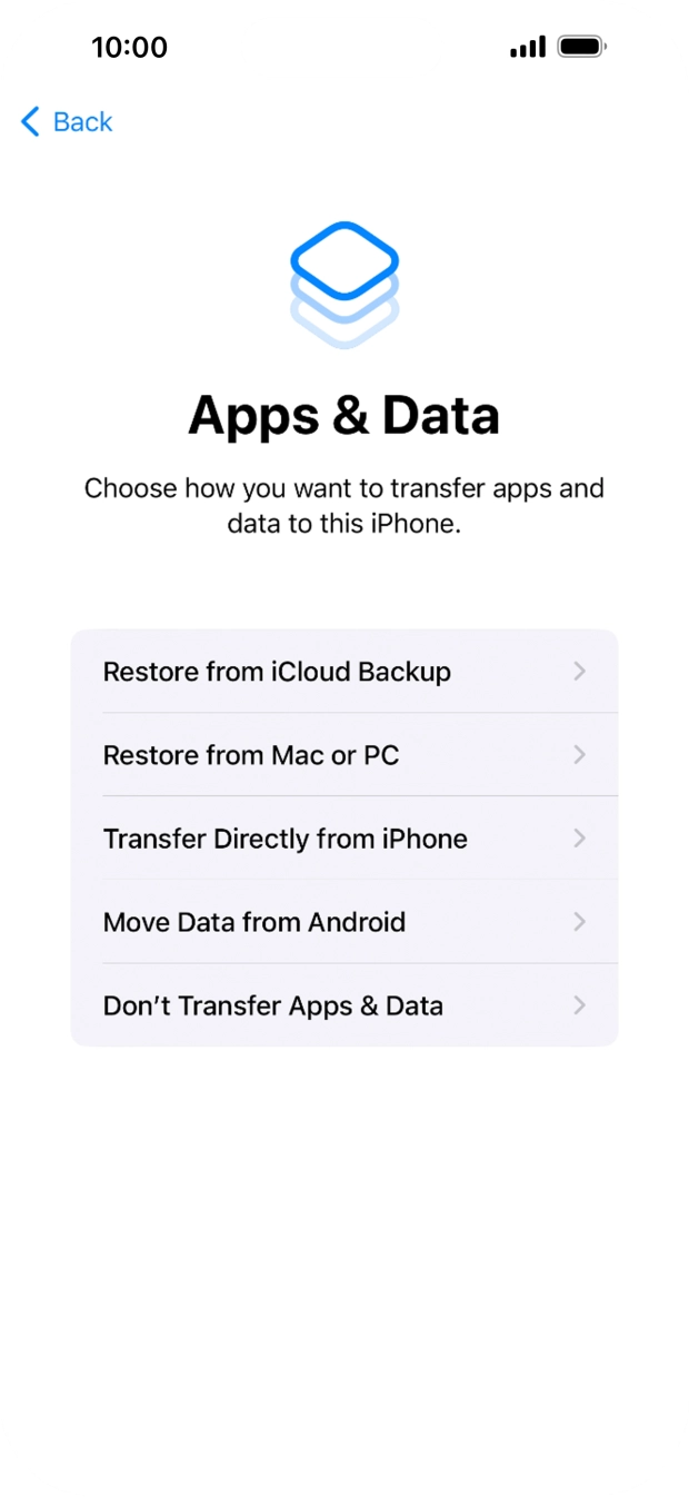Press Don't Transfer Apps & Data and follow the instructions on the screen to finish the activation. Press Don't Transfer Apps & Data and follow the instructions on the screen to finish the activation.