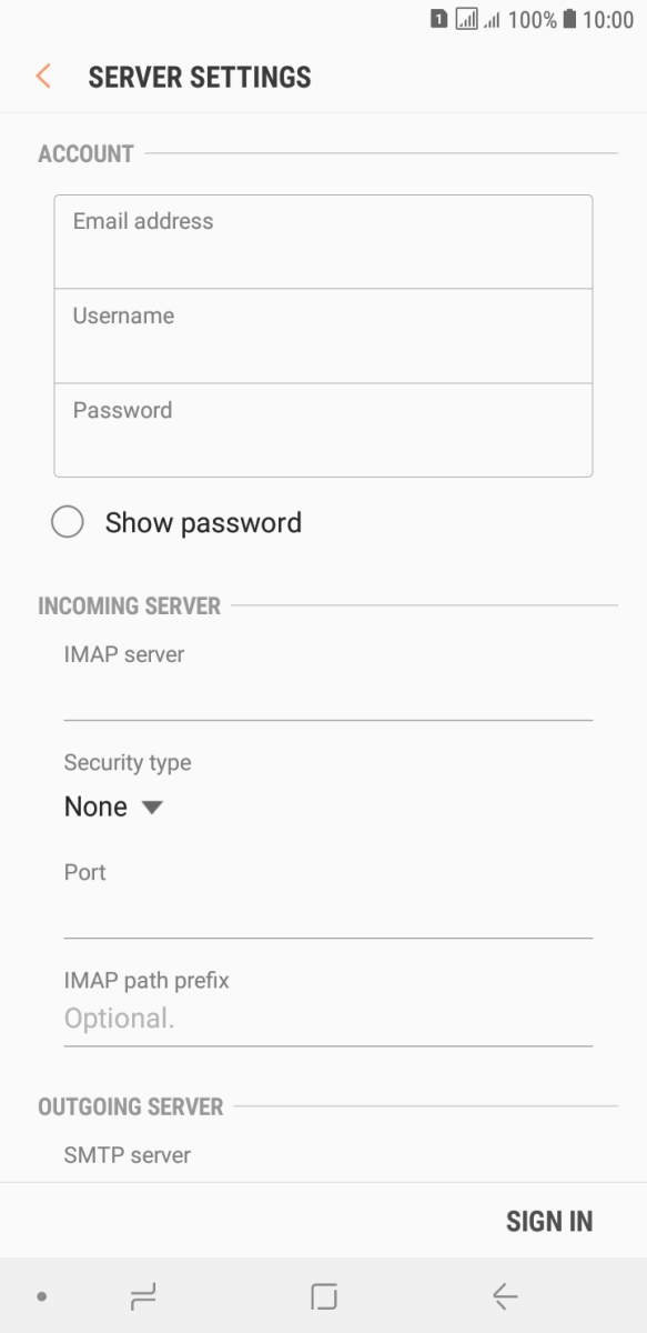 Press the field below 'Username' and key in the username for your email account. Press the field below 'Username' and key in the username for your email account.