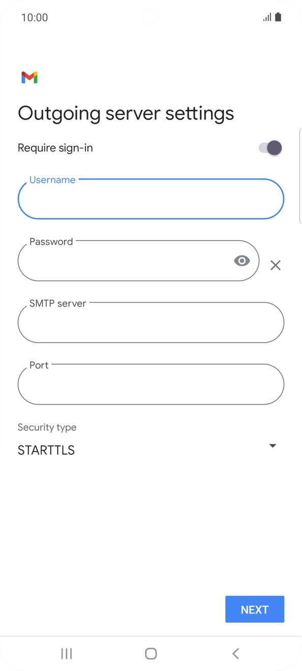 Press the field below 'Password' and key in the password of your email provider's outgoing server. Press the field below 'Password' and key in the password of your email provider's outgoing server.