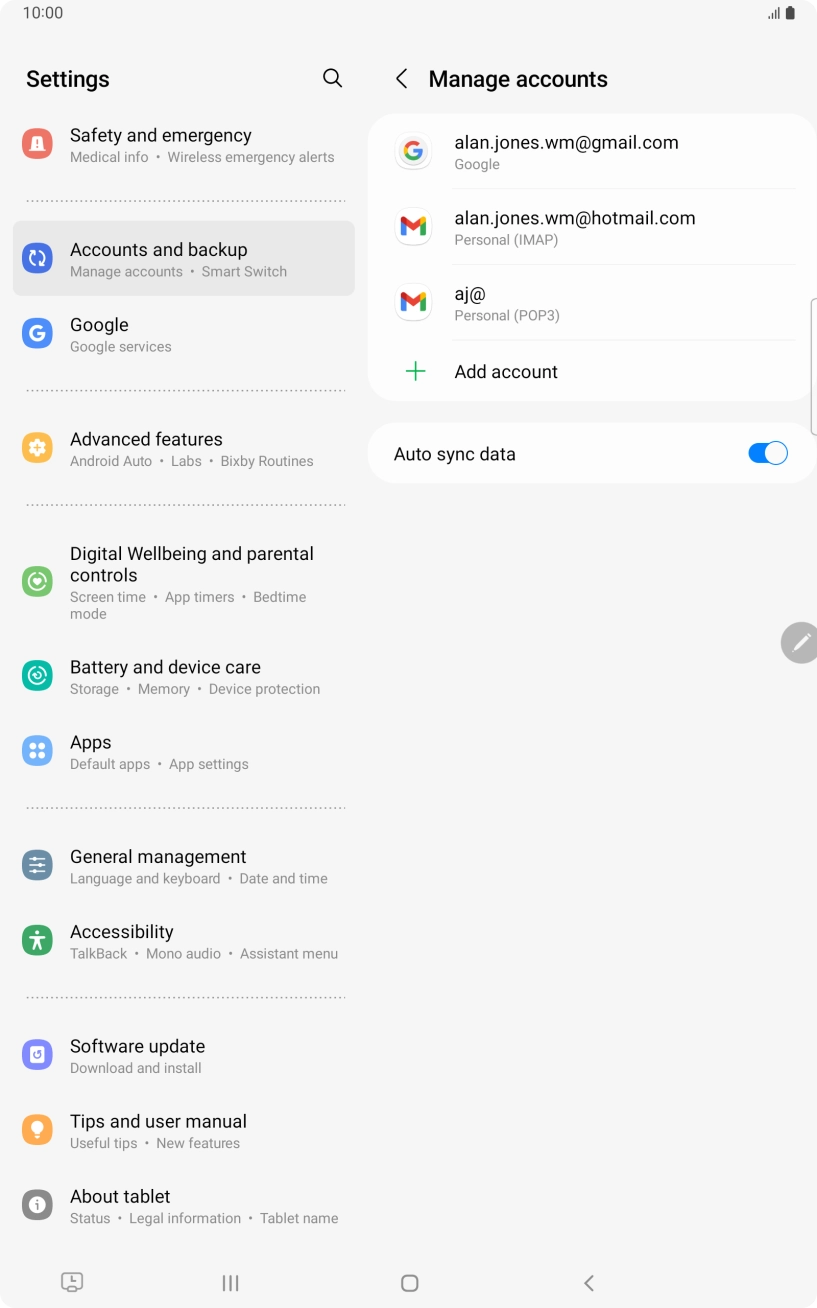 Press the indicator next to 'Auto sync data' to turn the function on or off. Press the indicator next to 'Auto sync data' to turn the function on or off.