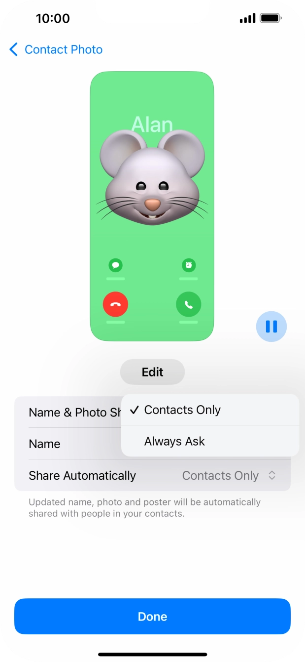 Press the required setting.