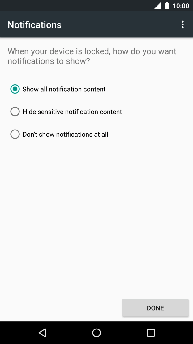 Press the required setting. Press the required setting.