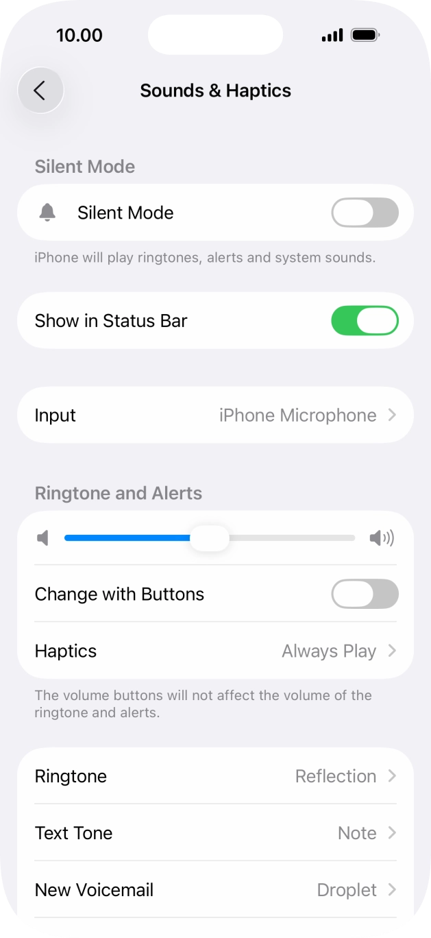 Press the indicator next to 'Silent Mode' to turn the function on or off.