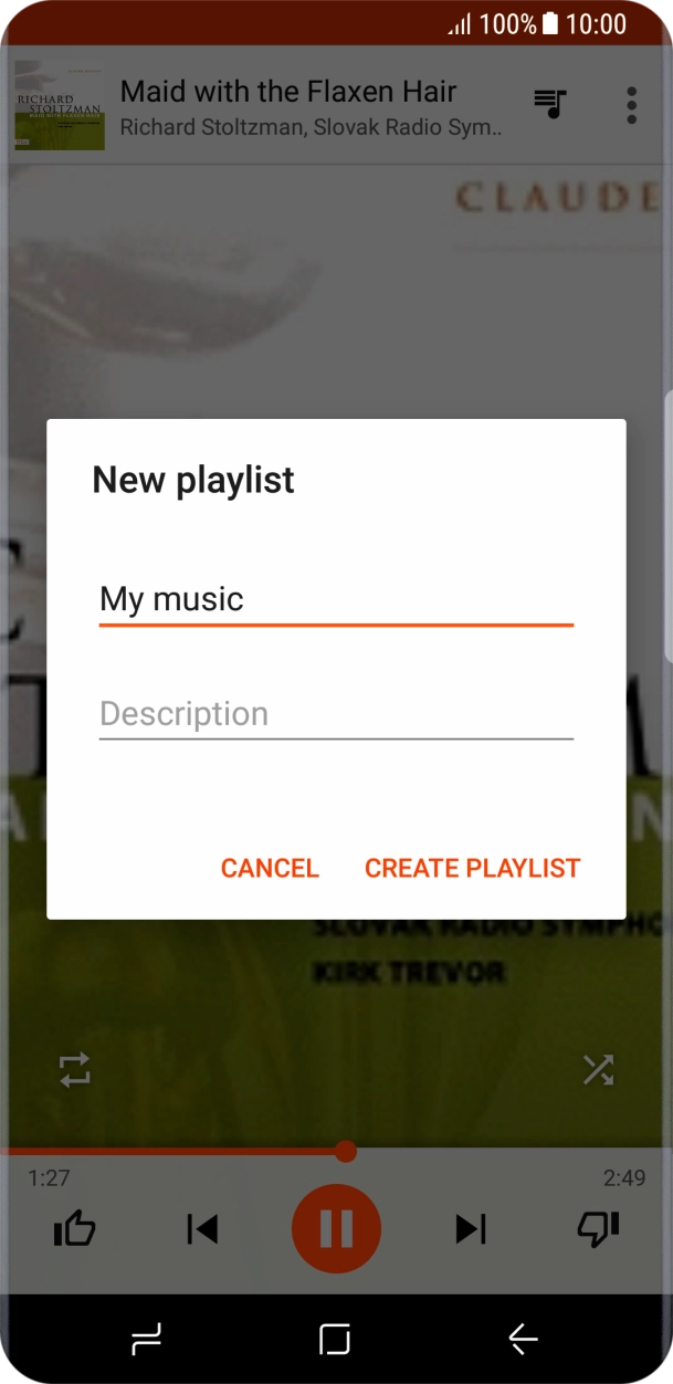 Key in a name for the playlist and press CREATE PLAYLIST. Key in a name for the playlist and press CREATE PLAYLIST.