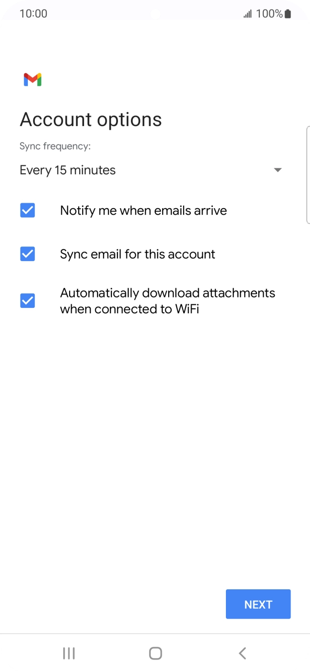 If this screen is displayed, you email account has been recognised and set up automatically. Follow the instructions on the screen to key in more information and finish setting up your phone.