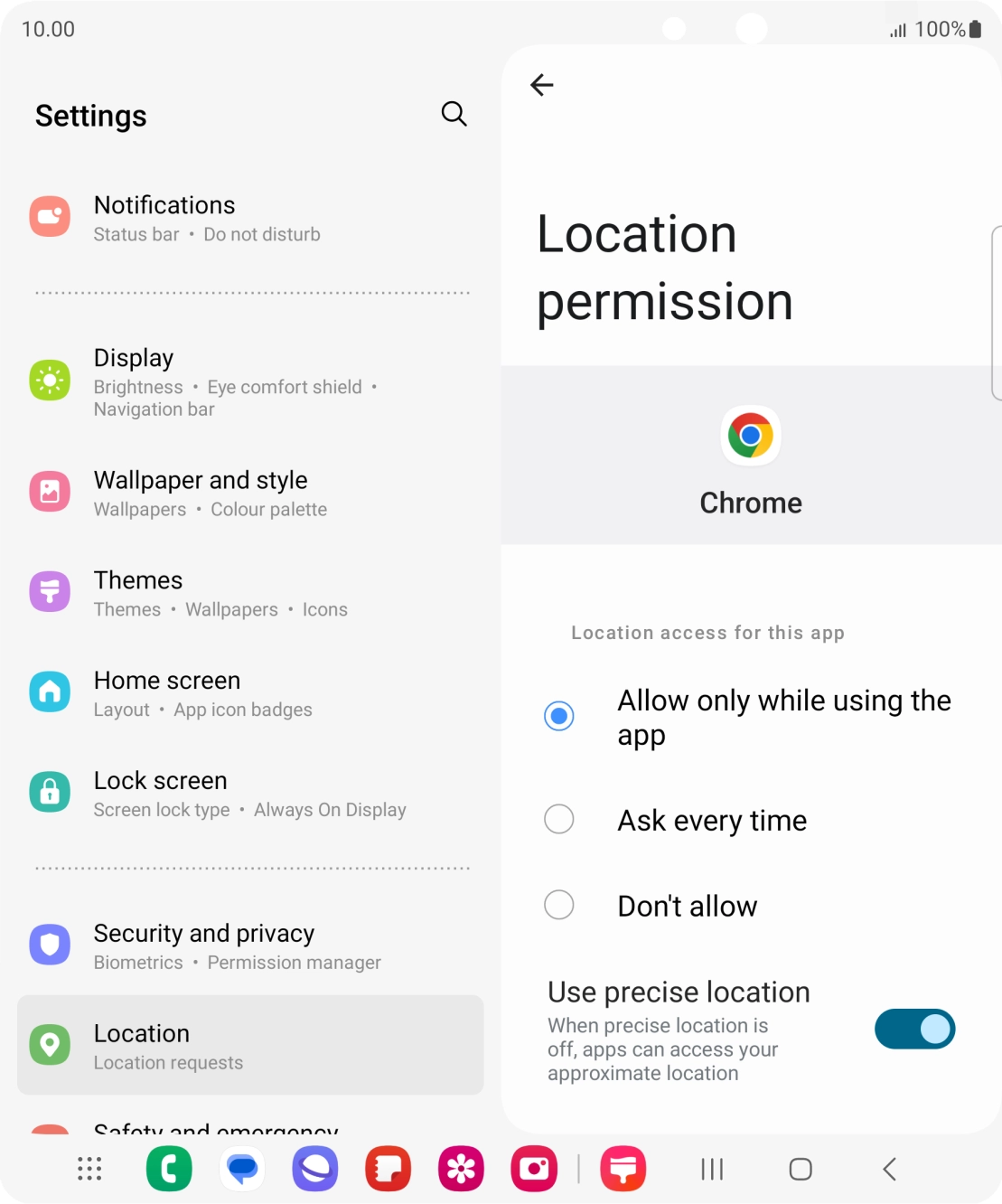 Press the required setting.