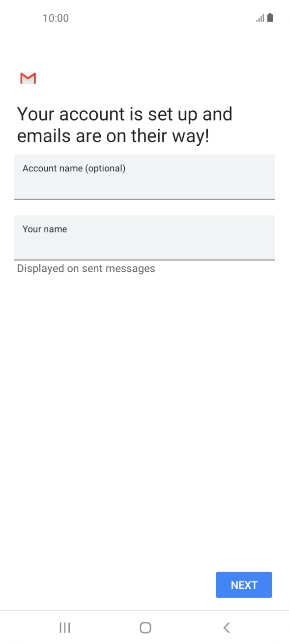 Press the field below 'Account name (optional)' and key in the required name. Press the field below 'Account name (optional)' and key in the required name.
