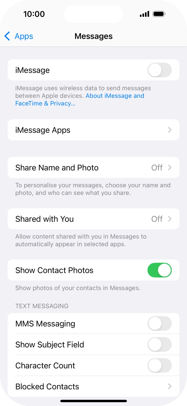 Press the indicator next to 'iMessage' to turn on the function. Press the indicator next to 'iMessage' to turn on the function.