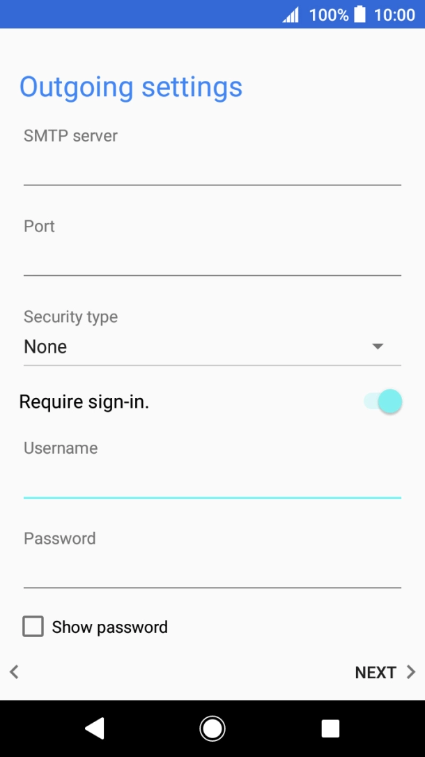 Press the field below 'Password' and key in the password for your email account. Press the field below 'Password' and key in the password for your email account.