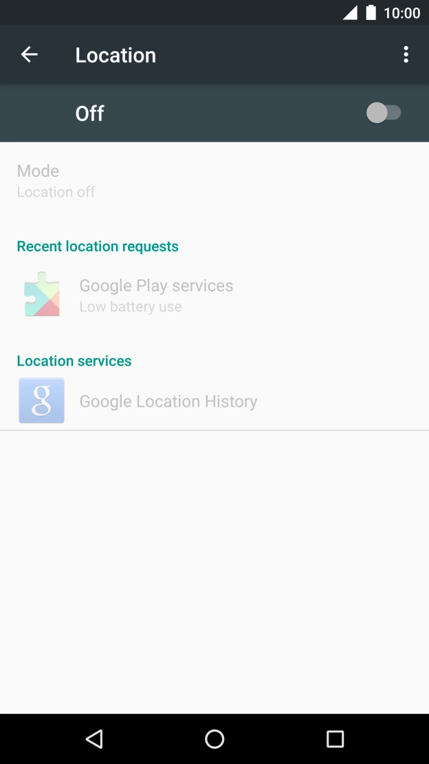 Press the indicator next to 'Location' to turn the function on or off. Press the indicator next to 'Location' to turn the function on or off.