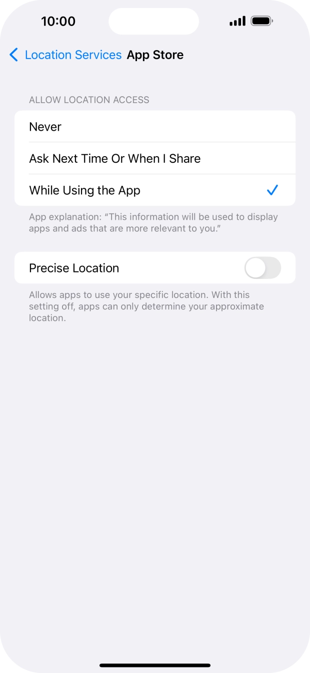 Press the required setting to turn the function on or off.