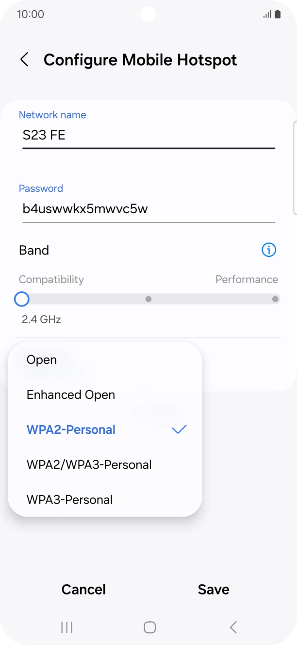 Press WPA3-Personal to password protect your WiFi hotspot.