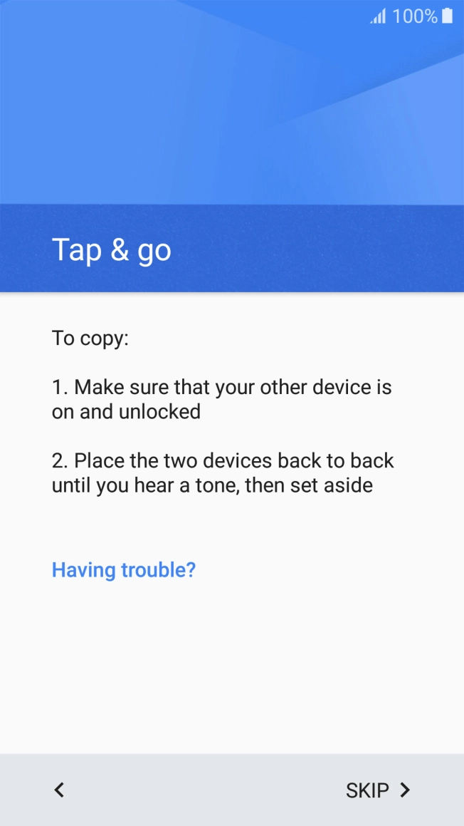 Follow the instructions on the screen to establish a connection from your phone to another phone via NFC. Follow the instructions on the other phone's screen to confirm the connection to your phone. Follow the instructions on the screen to establish a connection from your phone to another phone via NFC. Follow the instructions on the other phone's screen to confirm the connection to your phone.