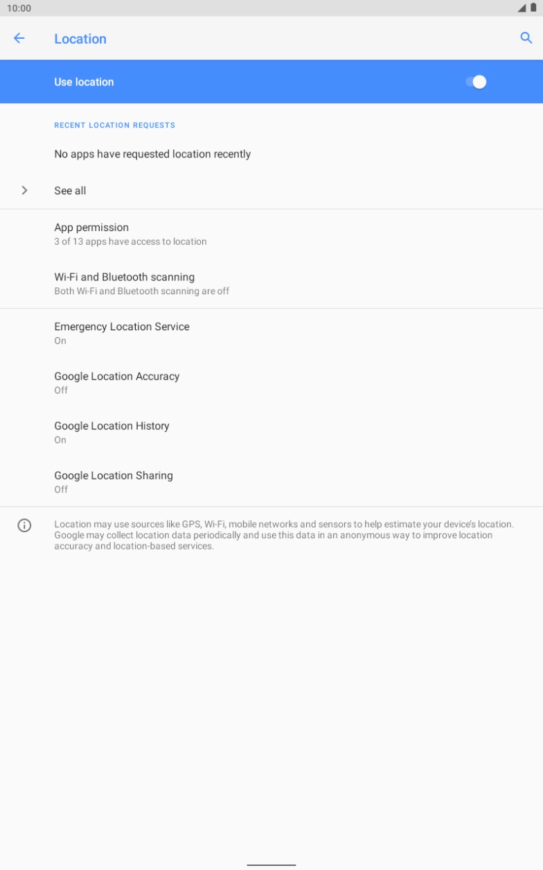 Press Google Location Accuracy. Press Google Location Accuracy.