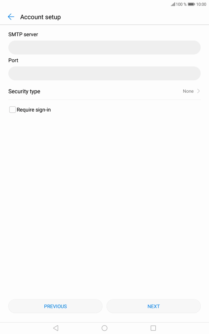 Press the field below 'SMTP server' and key in the name of your email provider's outgoing server. Press the field below 'SMTP server' and key in the name of your email provider's outgoing server.