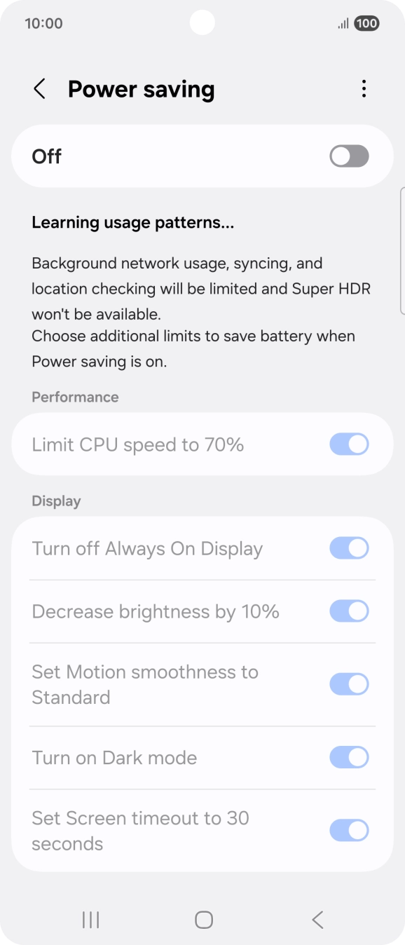 Press the indicator below 'Power saving' to turn on the function.