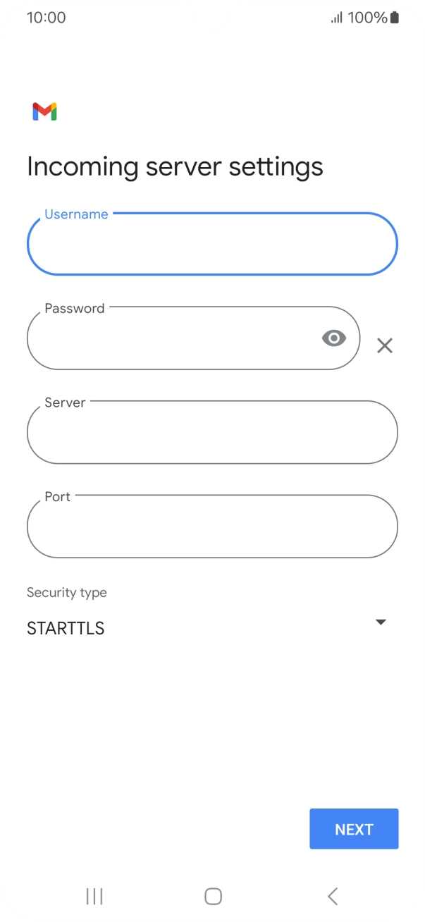 Press the field below 'Server' and key in the name of your email provider's incoming server. Press the field below 'Server' and key in the name of your email provider's incoming server.