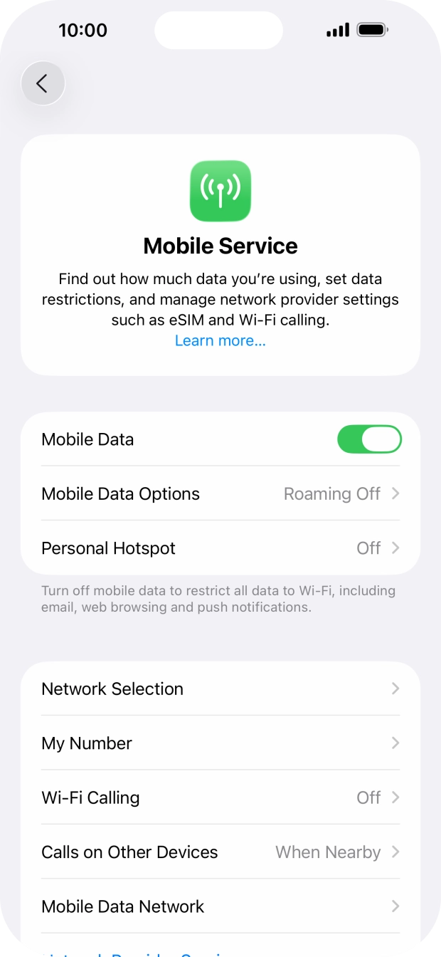 Press Mobile Data Options.