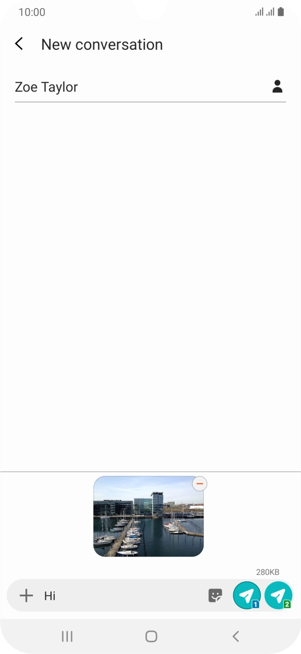 Press the send icon next to the required SIM when you've written your picture message. Press the send icon next to the required SIM when you've written your picture message.