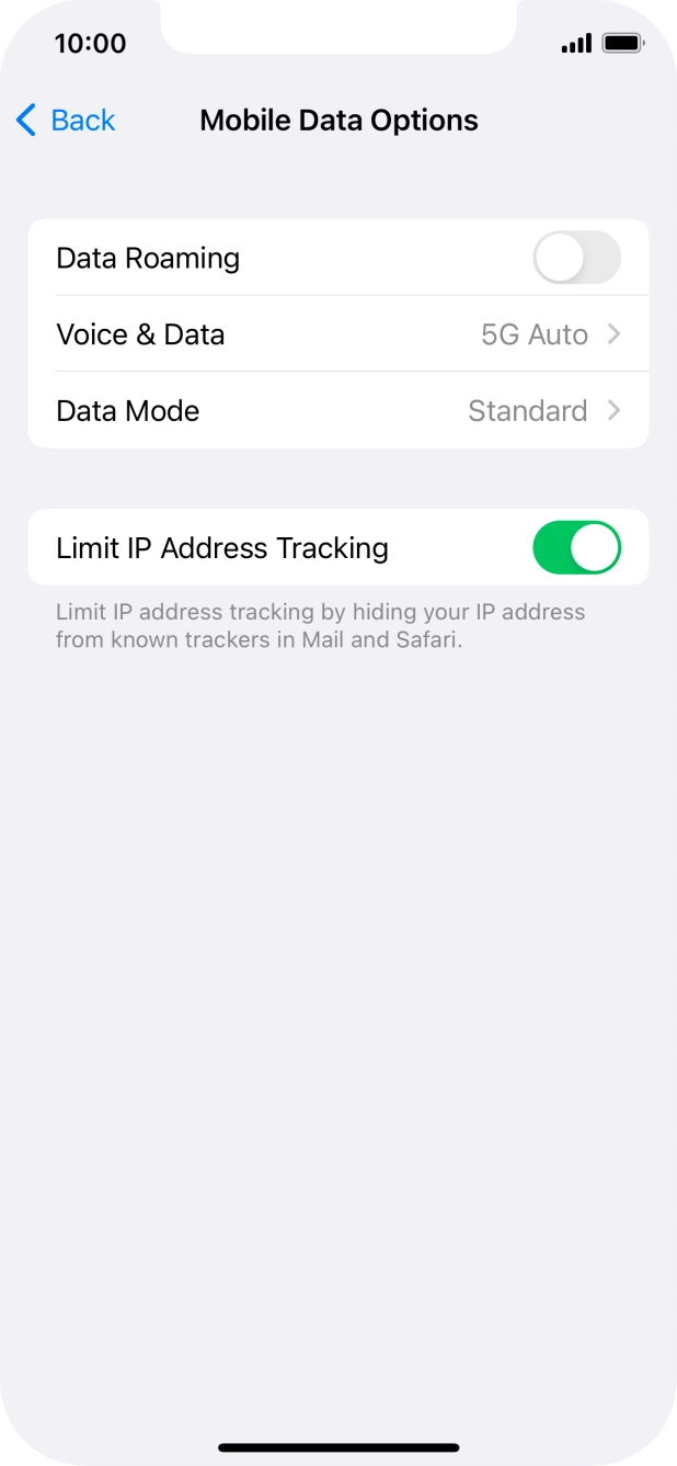 Press the indicator next to 'Data Roaming' to turn the function on or off. Press the indicator next to 'Data Roaming' to turn the function on or off.