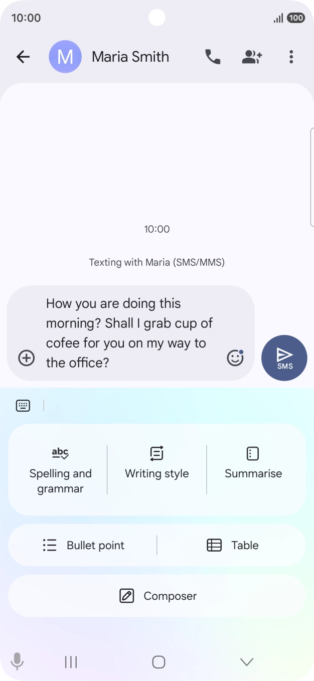 To check your text for grammatical and spelling errors, press Spelling and grammar and follow the instructions on the screen to use the function. To check your text for grammatical and spelling errors, press Spelling and grammar and follow the instructions on the screen to use the function.