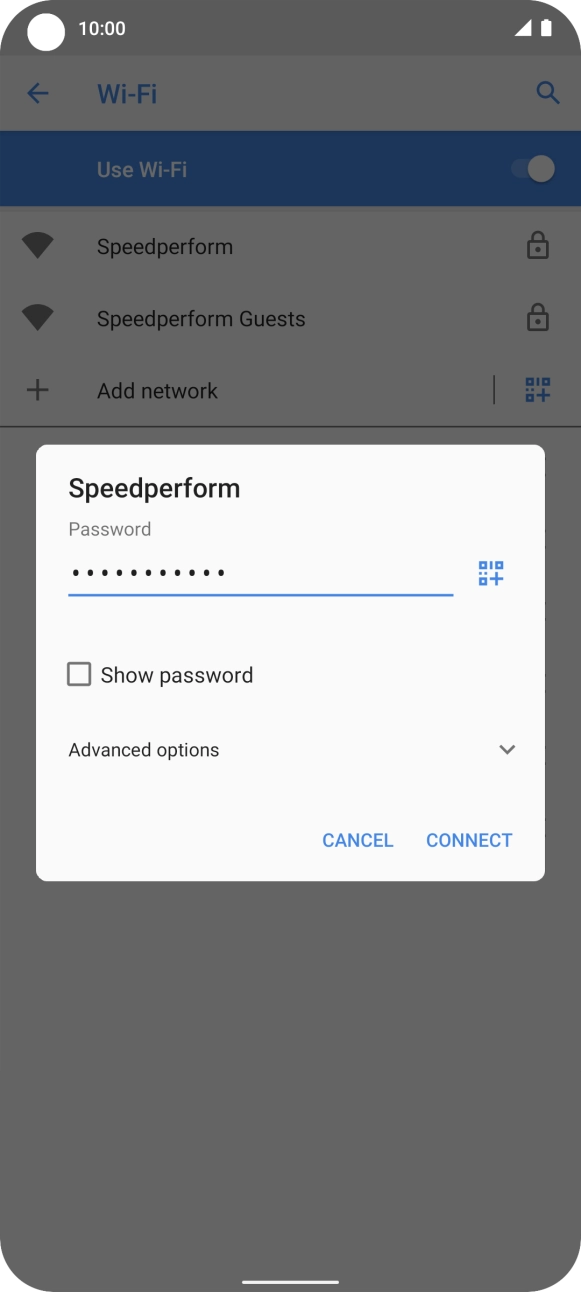 Key in the password for the WiFi network and press CONNECT.