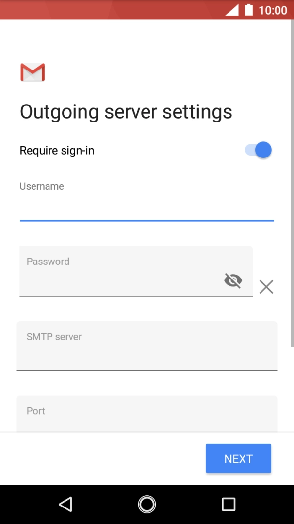 Press the field below 'Password' and key in the password of your email provider's outgoing server. Press the field below 'Password' and key in the password of your email provider's outgoing server.