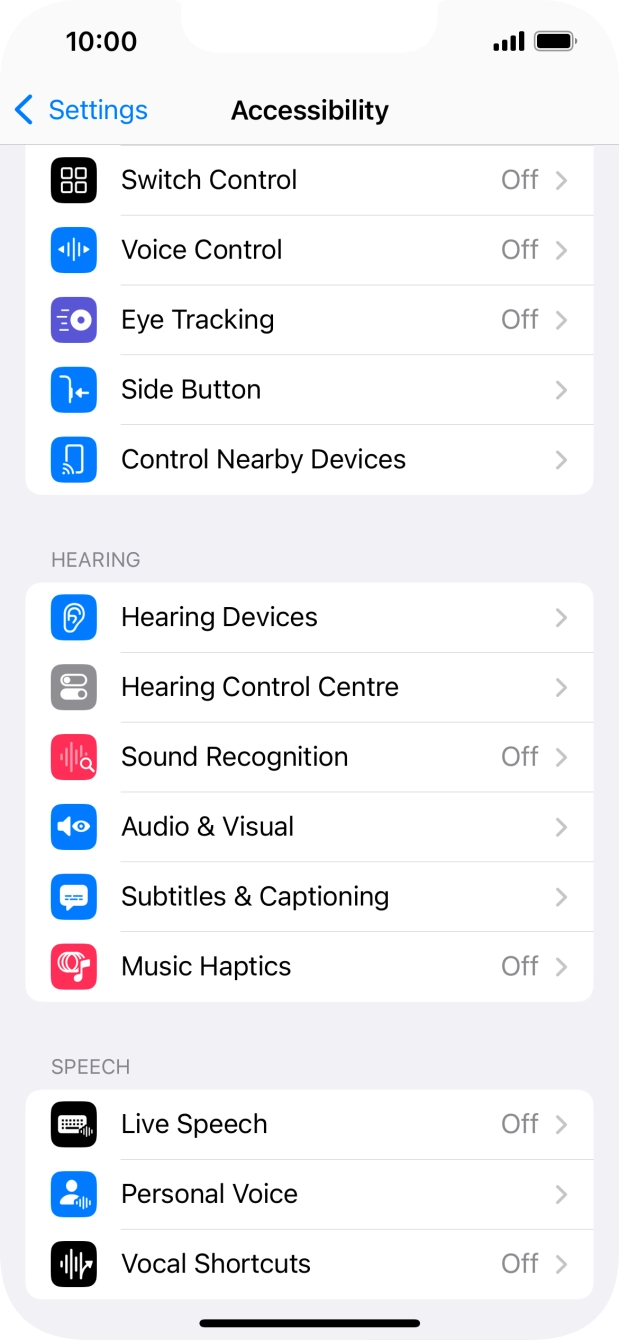 Press the required category below 'PHYSICAL AND MOTOR' and follow the instructions on the screen to select the required settings. Press the required category below 'PHYSICAL AND MOTOR' and follow the instructions on the screen to select the required settings.
