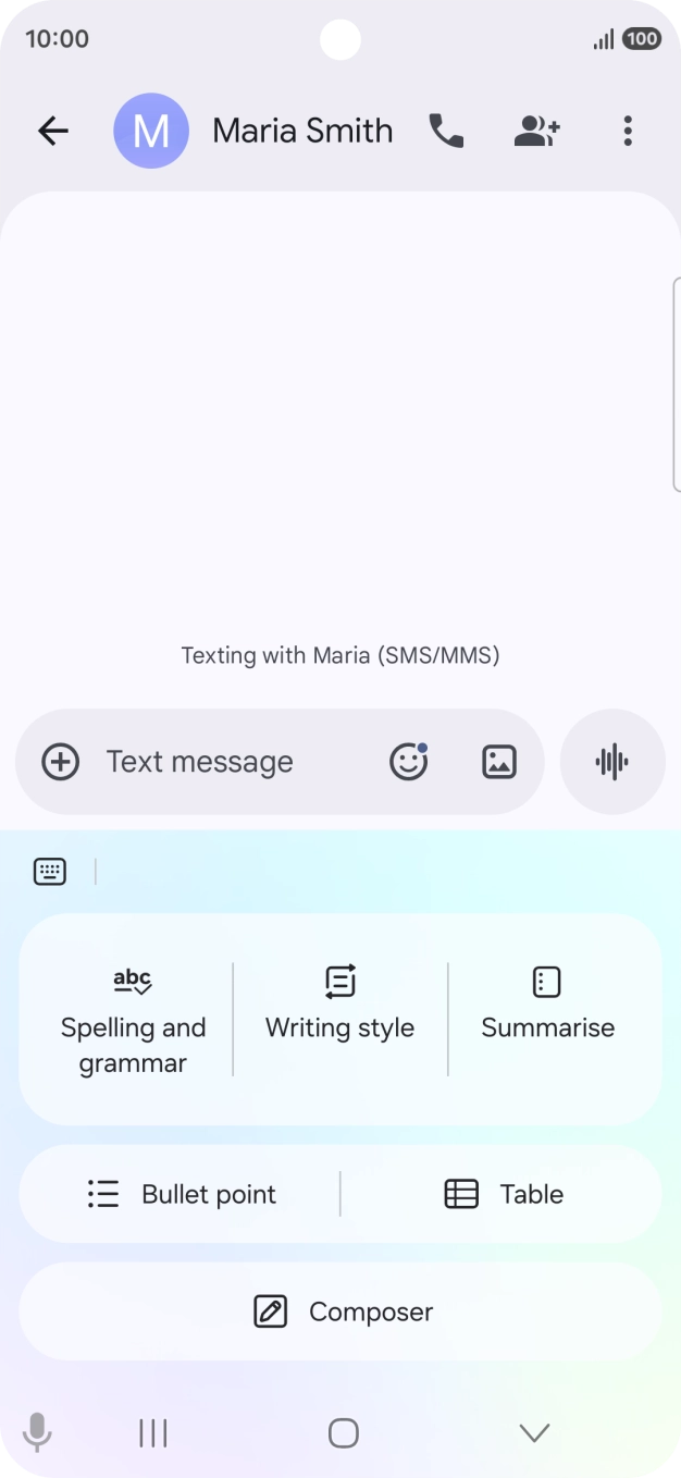 To generate a text, press Composer and follow the instructions on the screen to use the function. To generate a text, press Composer and follow the instructions on the screen to use the function.