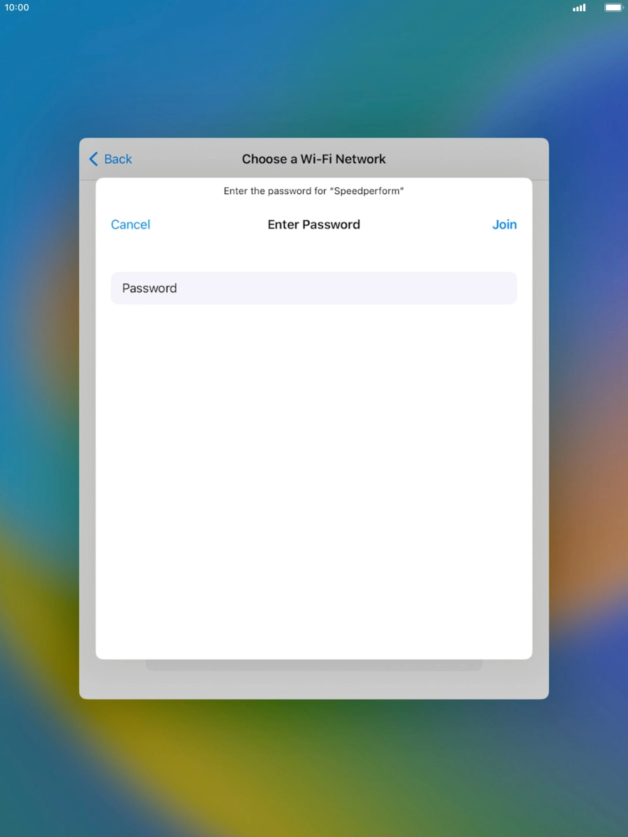 Key in the password for the WiFi network and press Join.