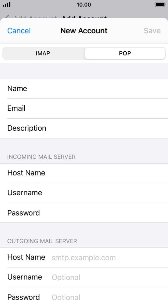 Press Host Name and key in the name of your email provider's outgoing server. Press Host Name and key in the name of your email provider's outgoing server.