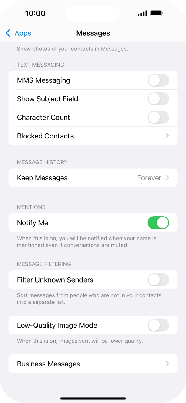 Press the indicator next to 'MMS Messaging' to turn on the function.
