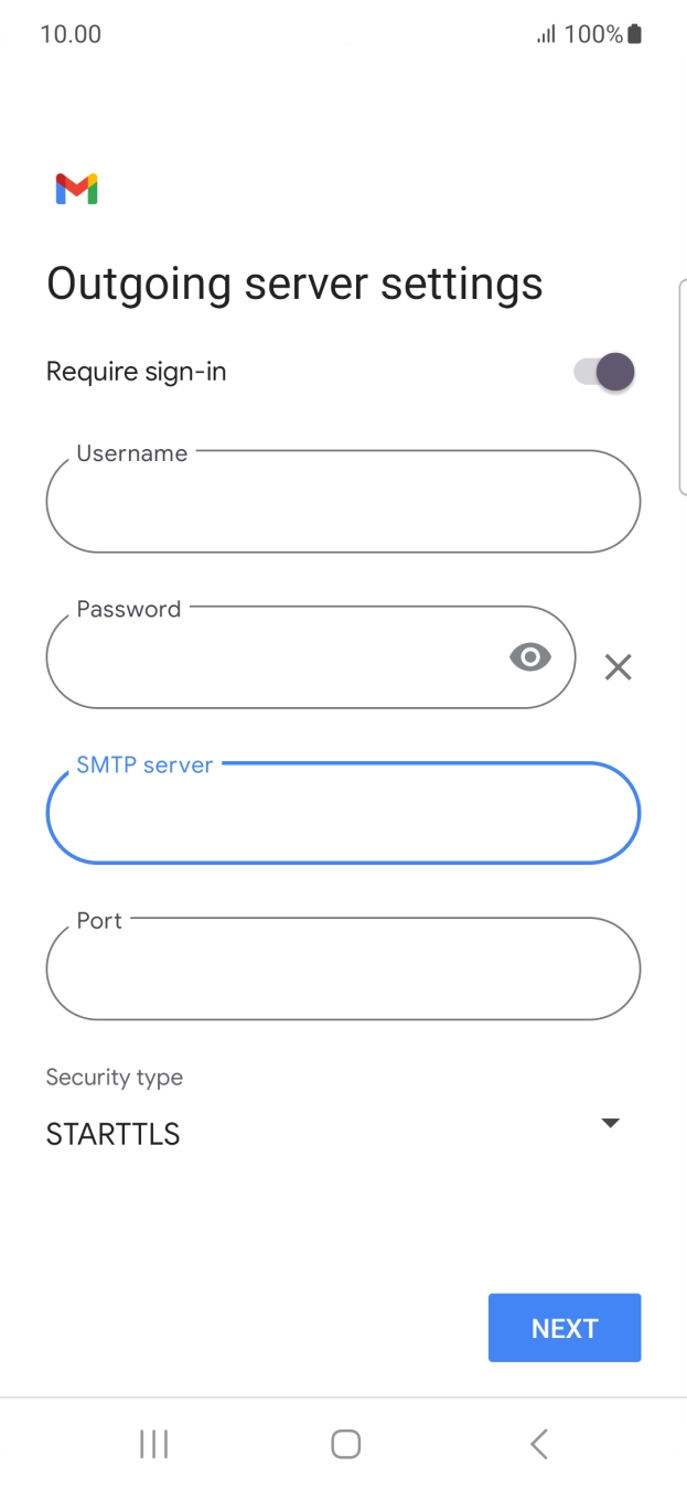 Press the field below 'Port' and key in 25. Press the field below 'Port' and key in 25.