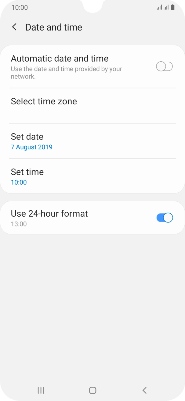 Press the indicator next to 'Automatic date and time' to turn on the function.